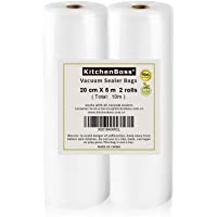 KitchenBoss Bolsas de Vacío 2 Rolls 20x500cm para Almacenaje de Alimentos- Sous Vide Cocina- BPA Free